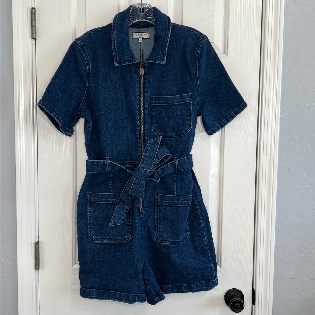 Bagatelle Denim Romper Jumpsuit With Tie Sash Size 31